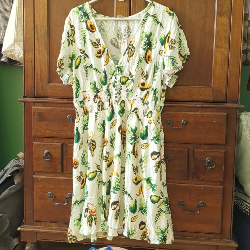Knee length sundress, Forever 21, white with green details